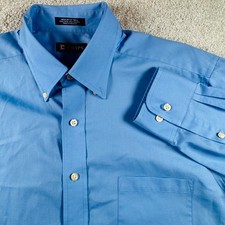 Chaps Mens Blue Regular Fit Twill Dress Shirt Large 16-16.5 34/35 Wrinkle Free