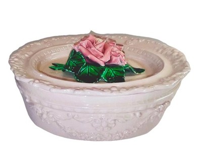 VTG 1947 Valley Vista Oval Pink Rose Lidded Ceramic Pottery