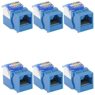 6 Pcs Cat6 RJ45 Network LAN Ethernet Keystone Jack Tool Less Snap In 8P8C Blue