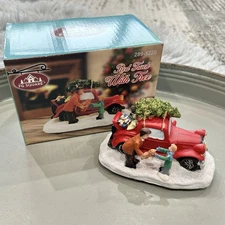 FG Square Hand Painted LED Christmas Village “Red Truck With Tree” NEW