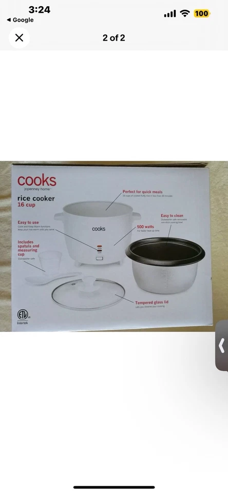 Arrocera Cooks de 16 tazas con vaporera Foto 3 de 3