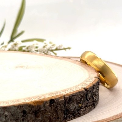 6mm Gold Plated Tungsten Ring For Christmas Matte Finish Polished Edges Band