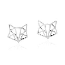 Geometric Fox Head Stud Earrings 925 Sterling Silver Animal Jewelry for Women.