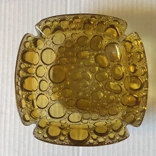 Mid Century Modern  Libby Gold Amber Glass Bubble Ashtray Retro