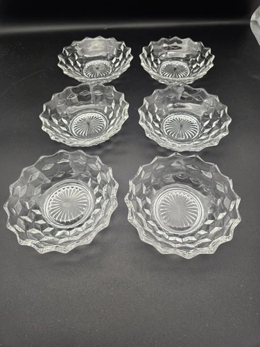 Fostoria American Cube Pattern NAPPY Small Fruit / Sauce Berry Bowls Set of 6
