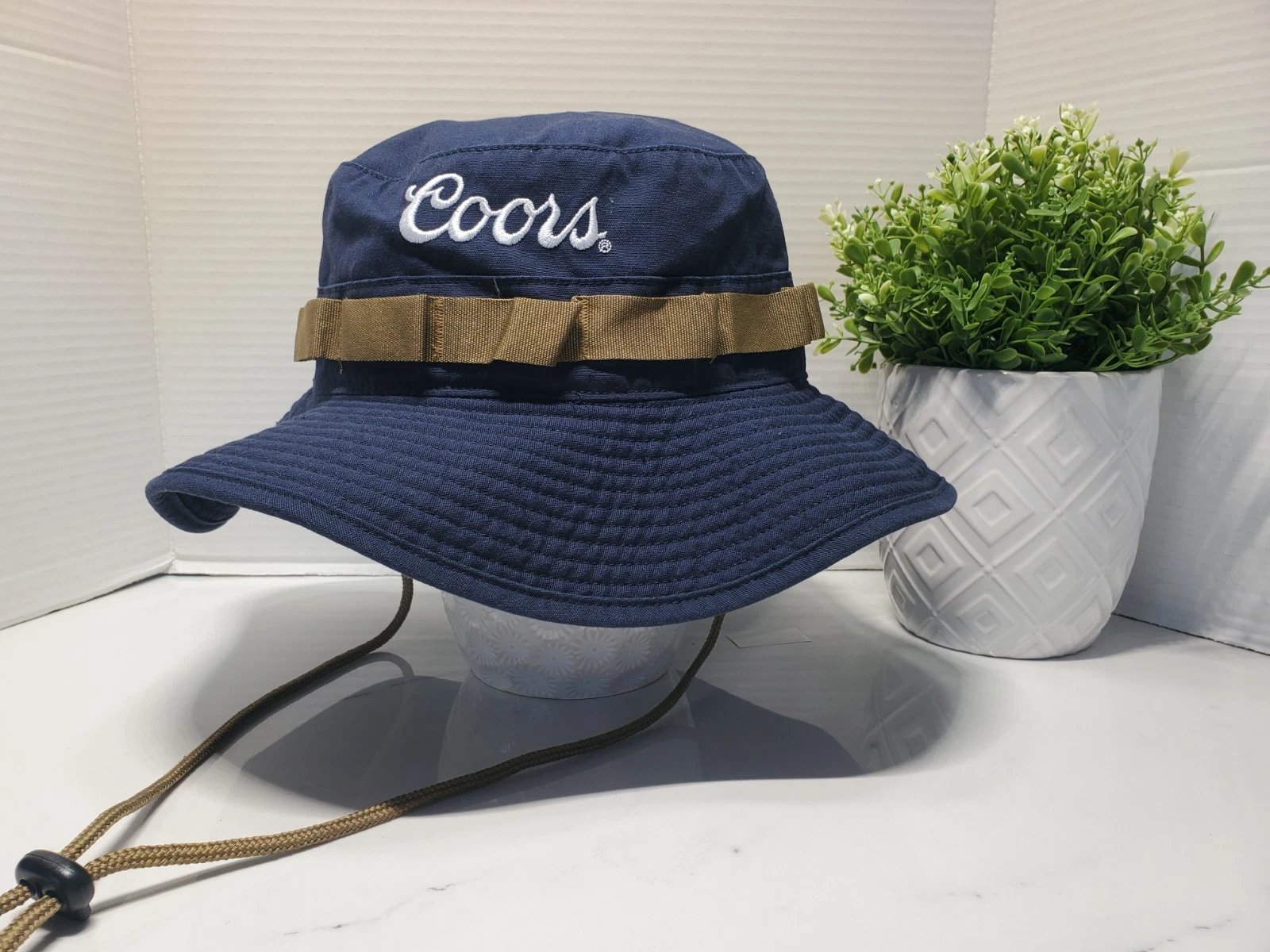 Coors Banquet Embroidered Boonie Bucket Hat Navy Blue with Chin Strap OSFM🌴NEW