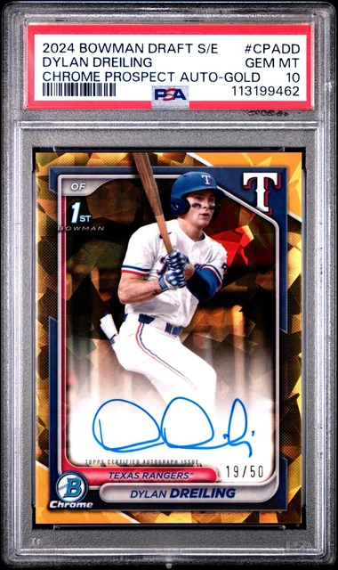 2024 Bowman Chrome Draft Sapphire Dylan Dreiling Gold Refractor Auto /50 PSA 10