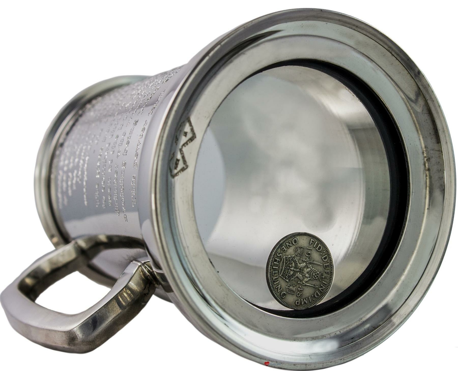 The Kings Shilling 1pt Glass Bottom Pewter Beer Tankard Engraved Custom