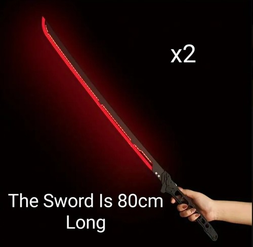 Set Of 2 Futuristic Sci-fi Carbon Fiber Katana With Back Holster And Glowing LED - Picture 2 of 7