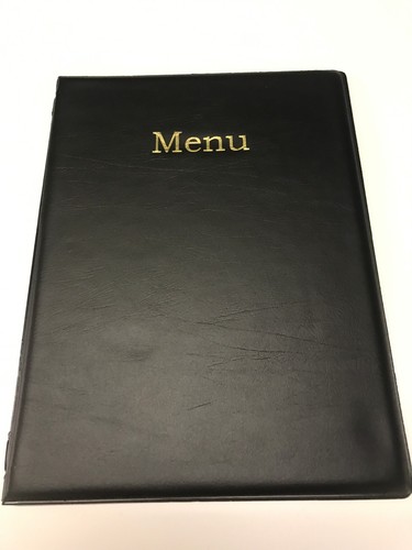 Qty 20 A4 new type chord fixed MENU HOLDER/COVER/FOLDER-BLACK LEATHER LOOK PVC - Picture 3 of 3