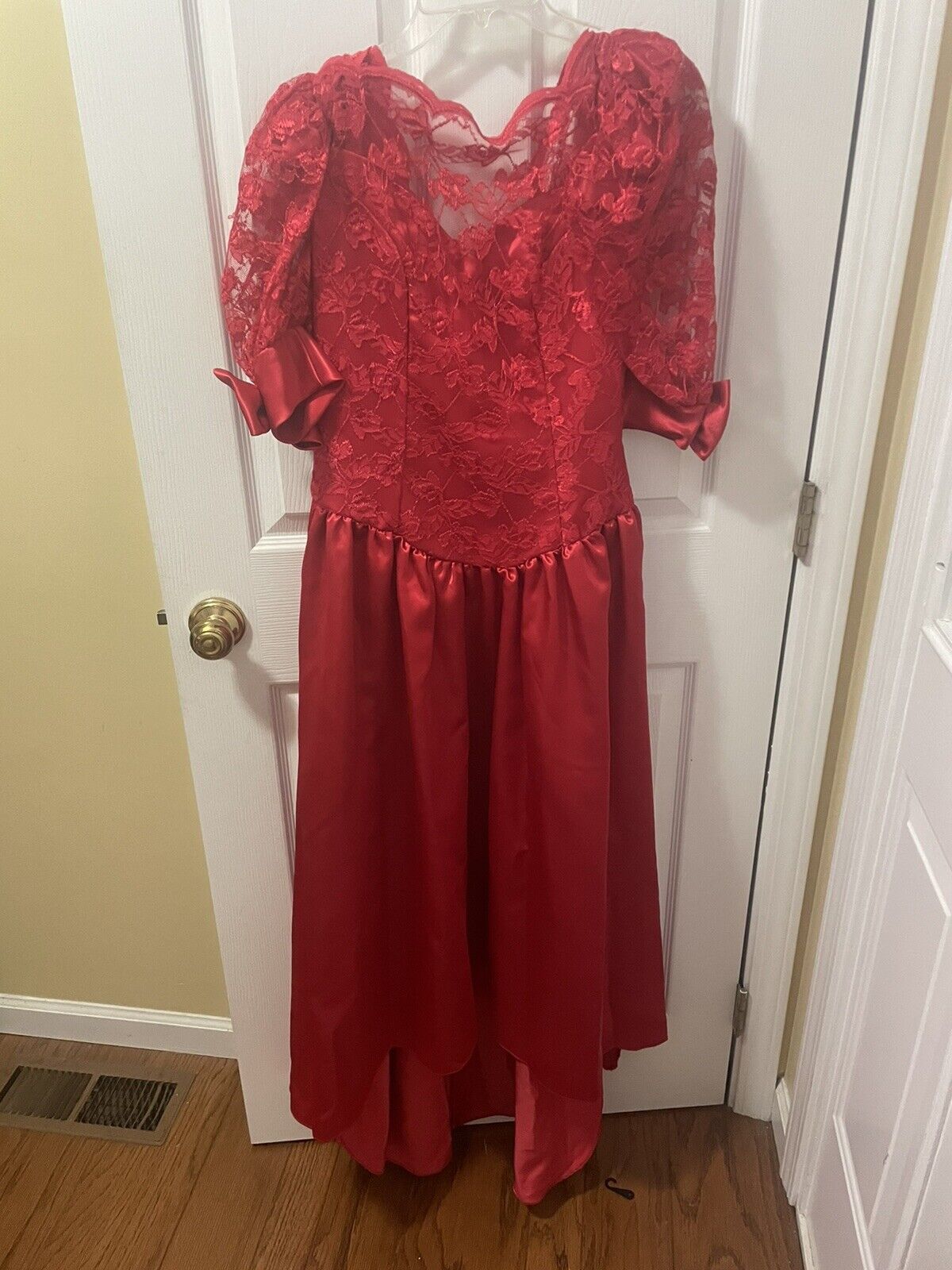 Union Made Vintage 80s Red Satin Party Free shipping / New All items free shipping Bridesmaid Dres Lace Prom