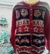 Vtg 2002 Womens Heirloom Collectibles Valentines Day Heart Cardigan Sweater LG