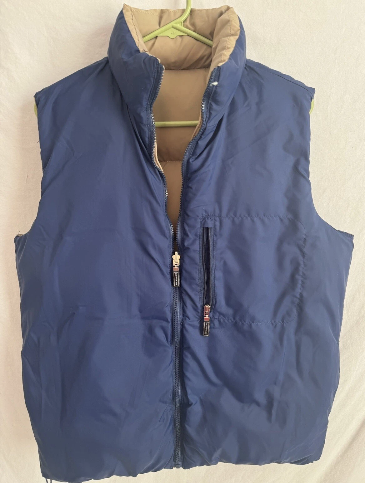Drysdales Men's Reversible Medium Blue & Tan Down Puffer Vest Vintage Zip Up