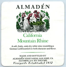 Vintage Almaden California Mountain Rhine Wine Label Vintage Original S4E