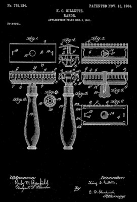 1904 - Razor - K. C. Gillette - Patent Art Poster