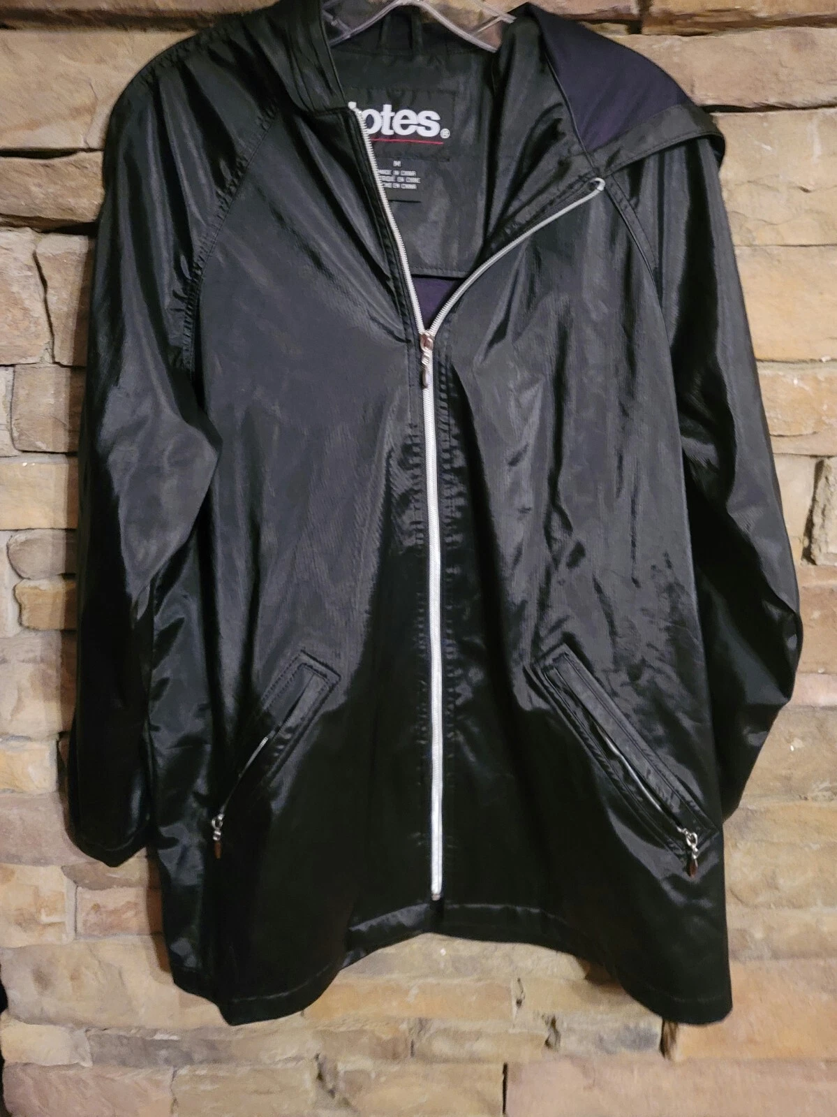 Totes Black Water-Resistant Lightweight Hooded Mens Unlined Zip Jacket Size M