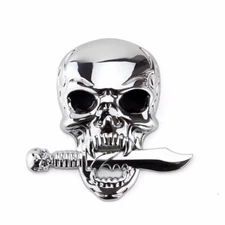 3D Chrome Skull Bone Skeleton Evil Car Trunk Fender Badge Emblem Decal Sticker