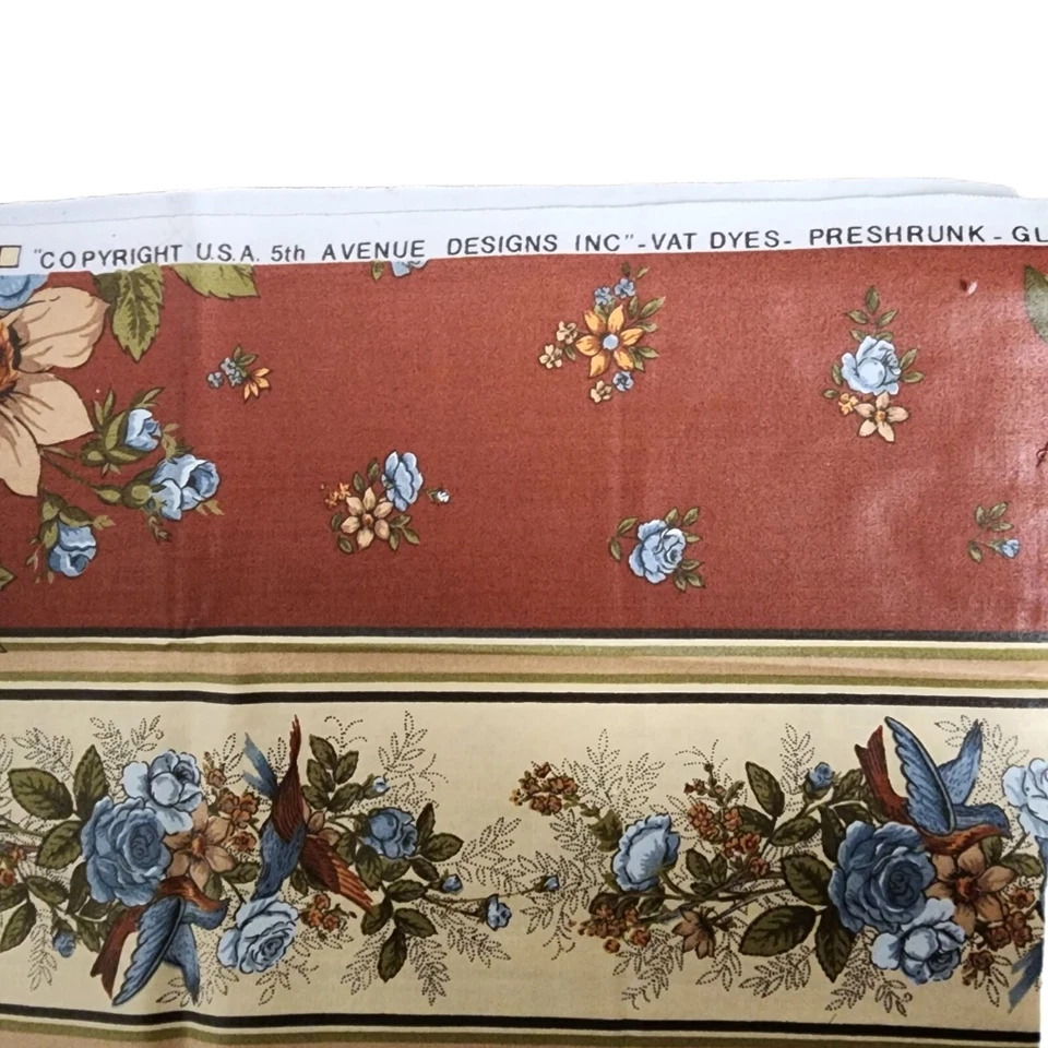 Vintage 5th Avenue Upholstery Fabric Pillowcase Scraps 4pc Floral Bird Print Set - Image 3 of 4