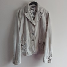 Mexx Cream Needlecord Corduroy Snap Closure L/s Blazer Size 14 Eu 40 Lined