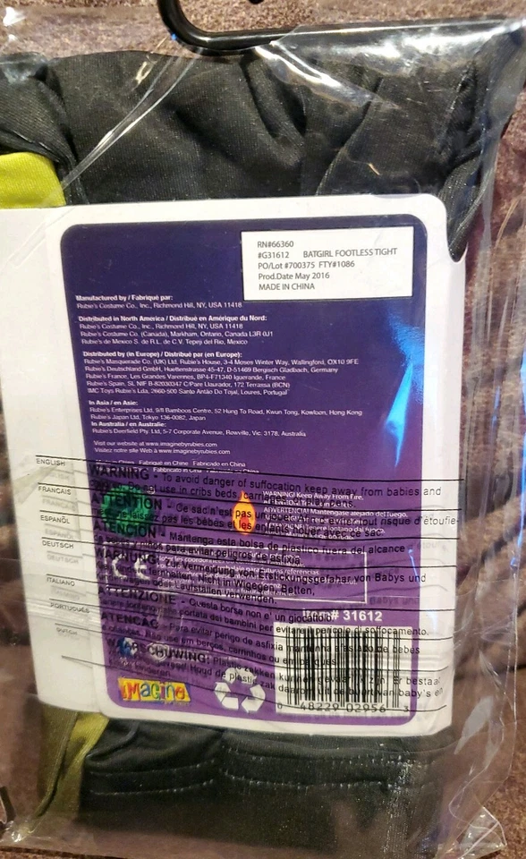 BAT-GIRL Footless Tights - New in Package! Girls Size 4-6 Halloween Party Fun - Image 2 of 2