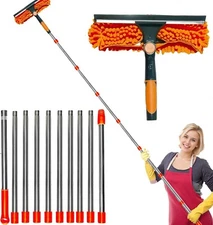 2 in 1 Squeegee Window Cleaner Window Cleaning Duster Kit,3-14 ft Extension Pole