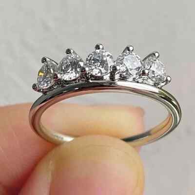 Five Stone Engagement Ring 925 Silver Simulated Diamond 14K White Gold Plated