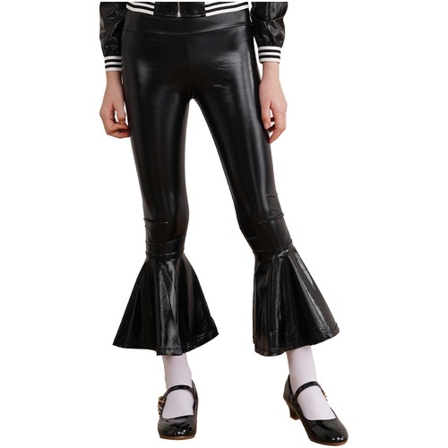 Girls Shiny Metallic Ruffled Long Pants Flares Trousers Dance-wear Kids Leggings - Picture 59 of 83
