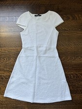 EUC ZARA White Cotton Matelasse Short Sleeve A Line Dress S