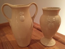 Hallmark Signature Buttercream Pineapple Vases (matched set of 2) NOS WOB MINT
