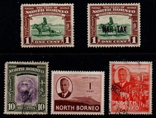 North Borneo G6 selection of 5 to $1 mint & used incl. mint "WAR TAX" sg318.