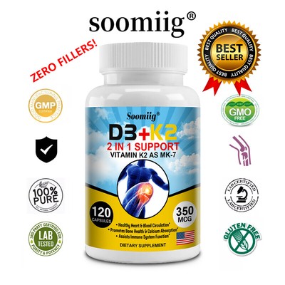 Vitamin K2 D3 Supplement | 30 To 120 Capsules | 225mcg K2 MK7 & 5000IU D3