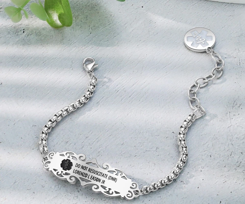 Pulsera de identificación de alerta médica grabada personalizada conciencia de salud acero inoxidable 316 l Foto 2 de 4