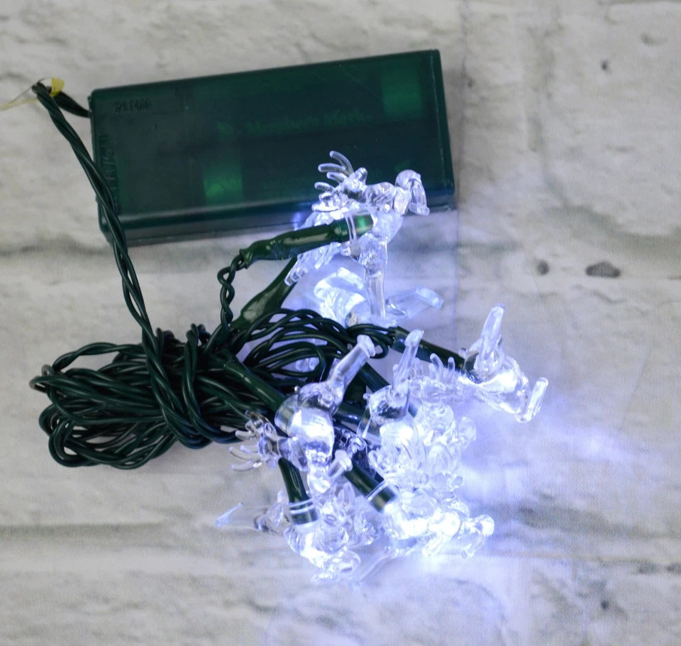 Светодиодные гирлянды на батарейках Reindeer Twinkle Party Lights String Ultra 10 белые 4,5 дюйма - Изображение 3 из 4