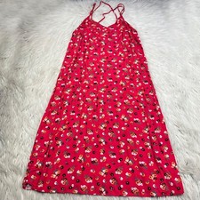 GAP Women's M Pink Red Floral Midi Shirt Dress Strappy