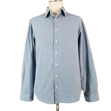 Ben Sherman dress shirt men's large blue plaid long sleeve tailored slim preppy