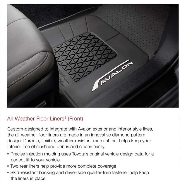 2019 Toyota Avalon All Weather Floor Liners Mats Genuine OEM PT206