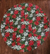 Paño de mesa o falda de árbol de Navidad • Patrón de flor de pascua rojo y blanco • 46" de diámetro