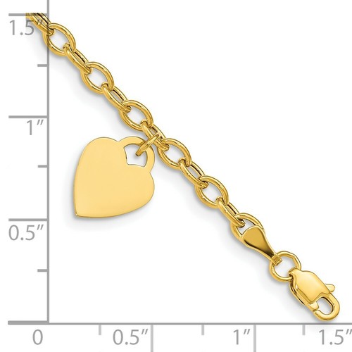 7.5" Length Bracelet 14K Yellow Gold Dangle Heart Bracelet - Picture 3 of 4