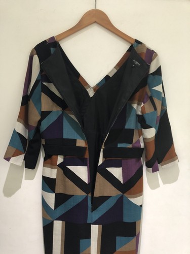 Hobbs 100% Wool Dress Size 12 Geometric Half Sleeve - Picture 7 of 7