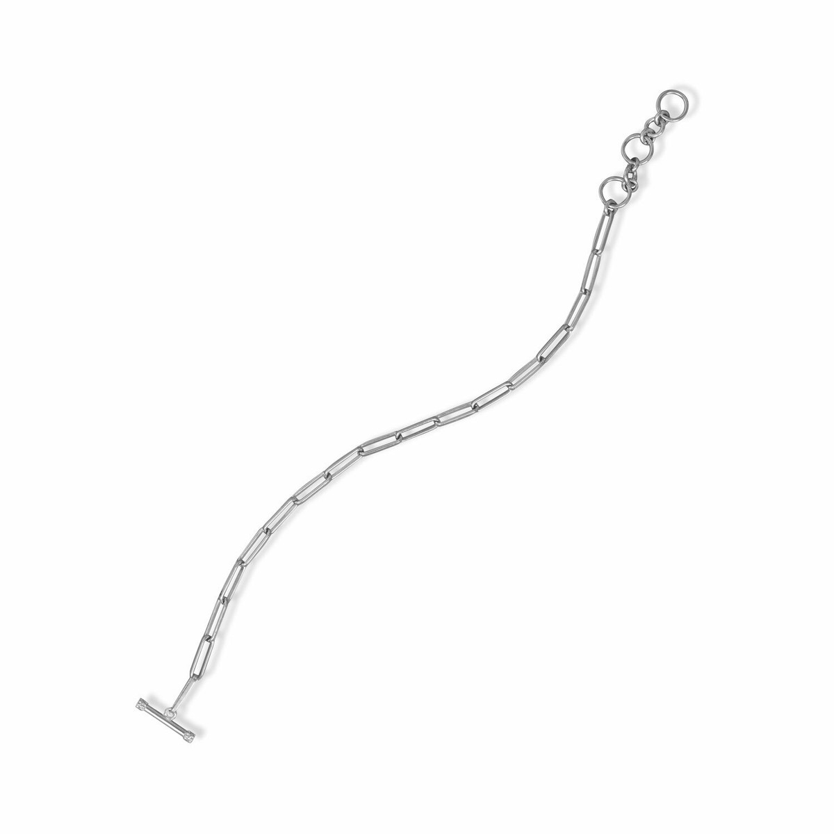 Paperclip Chain Bracelet Toggle Clasp Rhodium on Sterling Silver Adjustable Length Paperclip Chain Bracelet Toggle Clasp Rhodium on Sterling Silver Adjustable Length