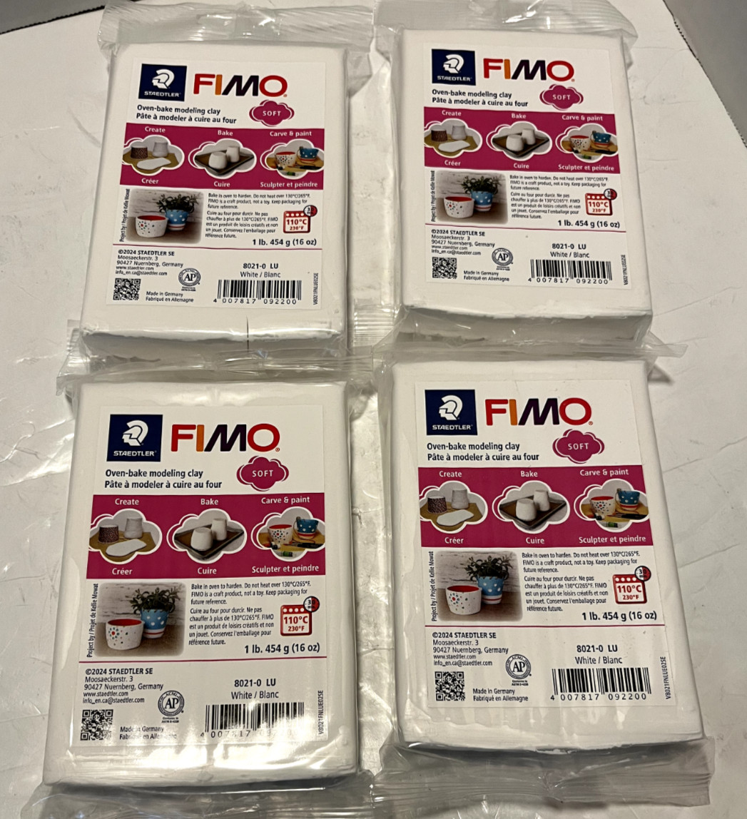 Four Packages of Large FIMO Professional Soft Polymer Clay 1 lb. White 