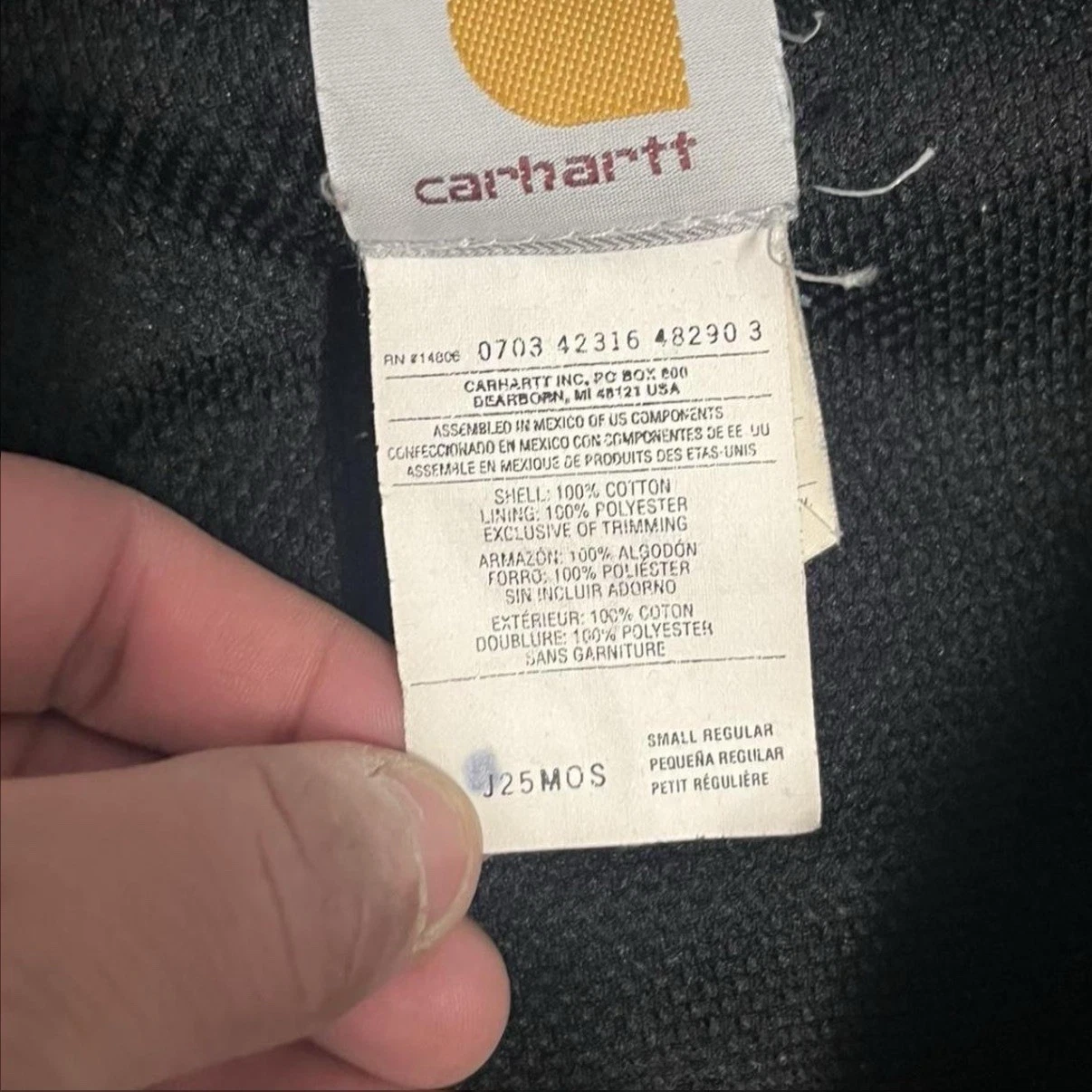 Vintage Carhartt J25 MOS Moss Green Faded Active Jacket Thermal Lined Small - product detail image 3