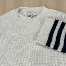 Madewell Waffle Knit Sweater Sz Small Cream Striped Wool Alpaca Preppy Nautical