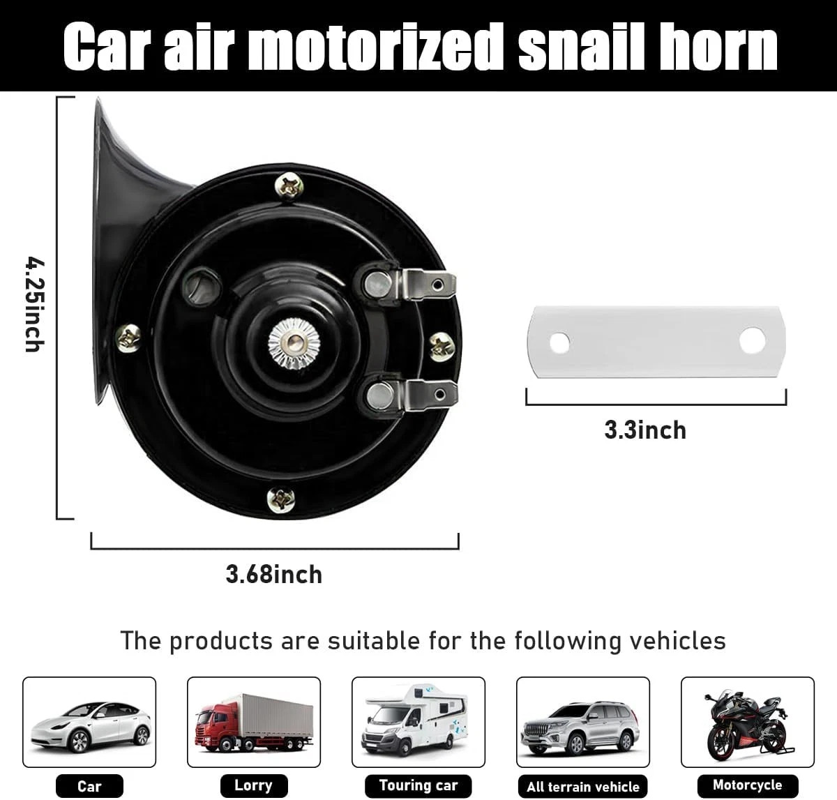 300DB Super Loud Car Horn, 12V Waterproof Durable Auto Air Electric Black