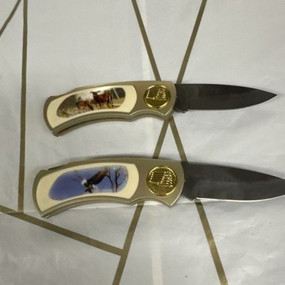2X Patriotic Folding Knifes 7'' Eagle in flight & Deer handle - 2.75'' blade. 
