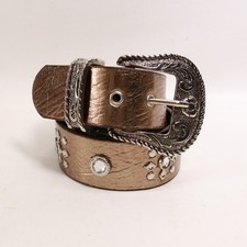 Western Bling Belt Women S Gold Etched Silver Tone Tip Buckle Keep Rhinestone