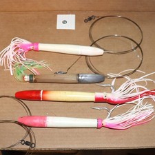 Lot of 4 Custom Cedar Plug Fishing Lures Jigs Wire Leader 6"ish See Photos BK#18