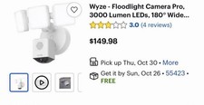 Wyze Floodlight Camera Pro 3000 Lumen LED 180  Wide Angle White Outdoor