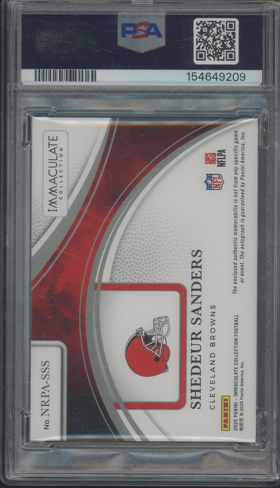 2025 Immaculate Numbers Emerald Shedeur Sanders RPA RC Patch AUTO /25 PSA 8 view 2