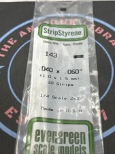 Evergreen Scale. Polystyrene Strips. 14" 143 .040 X .060 (10)
